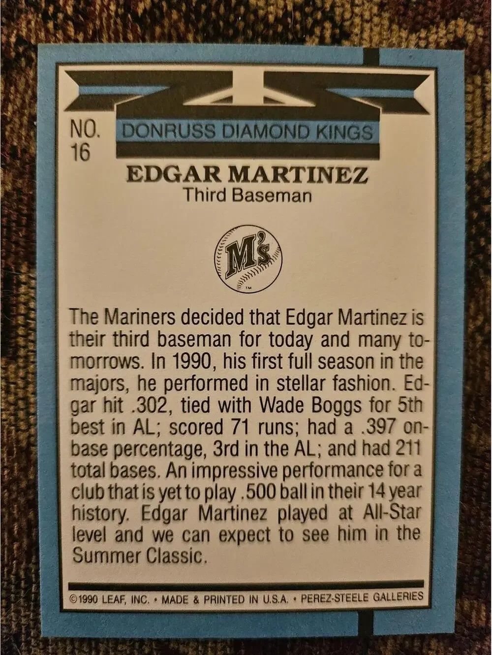 Edgar Martinez - HOF - 1991 Donruss Diamond Kings #16 - MLB Baseball